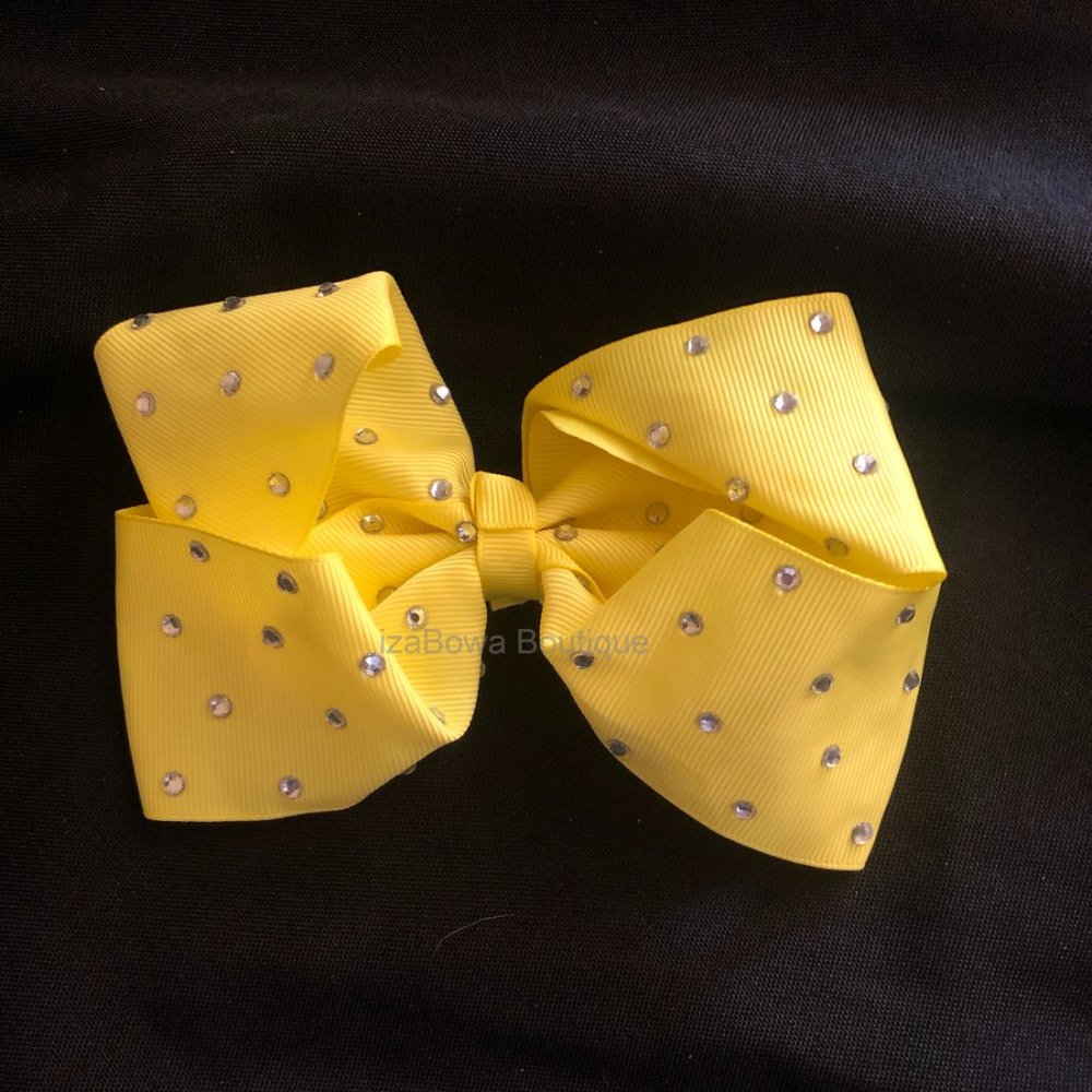 Pale Yellow 6" Rhinestone Boutique Bow 5B1829 Handmade NWT Boutique - Picture 1 of 3